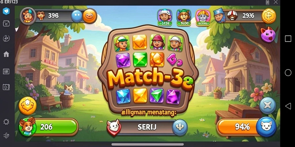 Screenshot CERI123 menampilkan gameplay seru dari permainan Match-3.