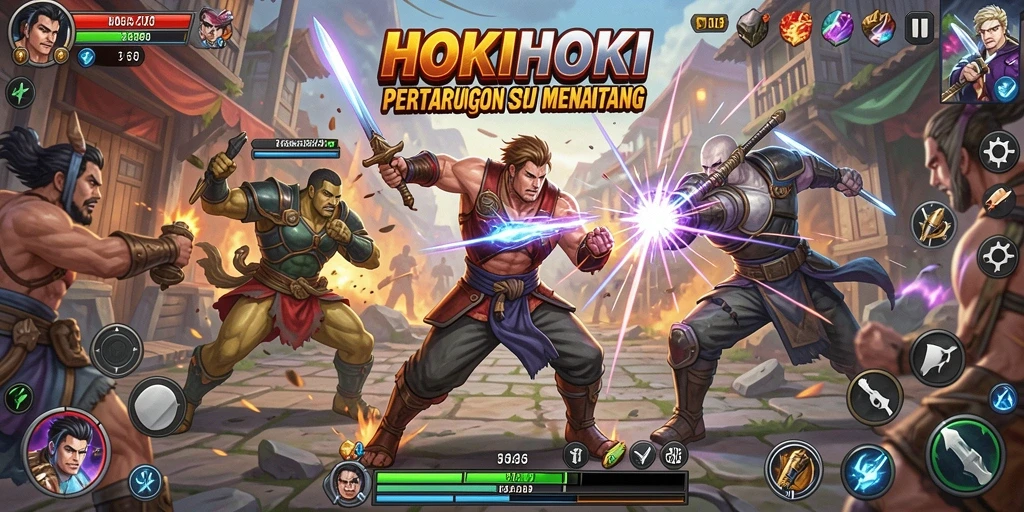 Tampilan gameplay HOKIHOKI yang seru dan penuh aksi pertarungan.