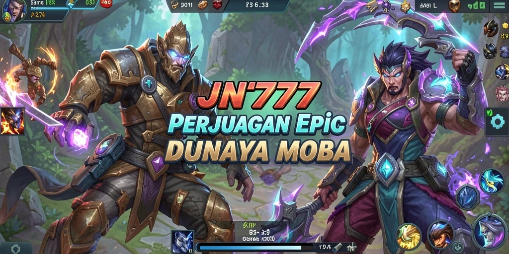 Screenshot gameplay JNT777 yang menunjukkan aksi pertarungan MOBA.