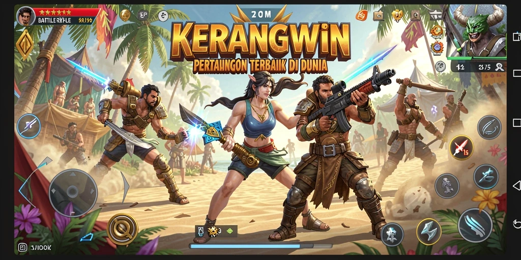 Gameplay seru dalam KERANGWIN saat bertarung di arena.