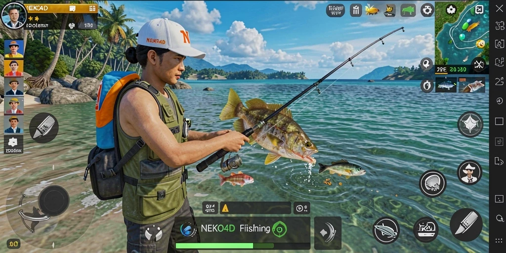 Screenshot gameplay NEKO4D dengan aksi memancing yang seru.