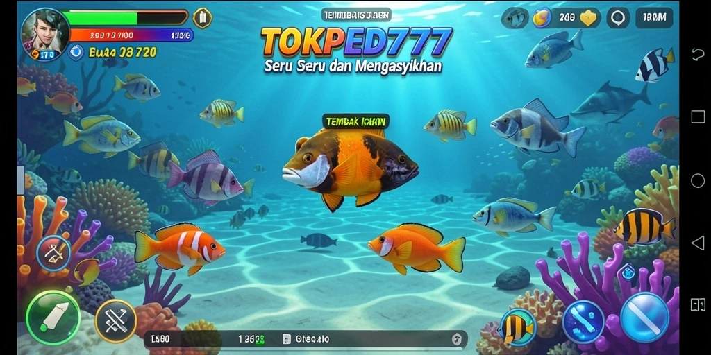 Screenshot gameplay TOKPED777 menampilkan aksi menembak ikan yang seru.