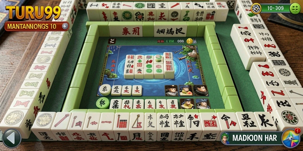 Gambaran gameplay seru dalam TURU99 yang penuh strategi Mahjong.